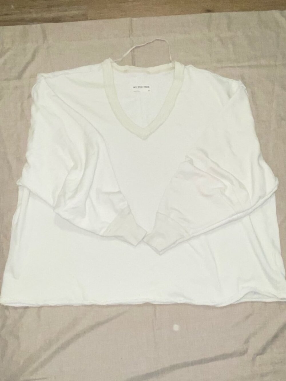 We The Free White Oversized V-Neck Long Sleeve Top M Free People NWOT